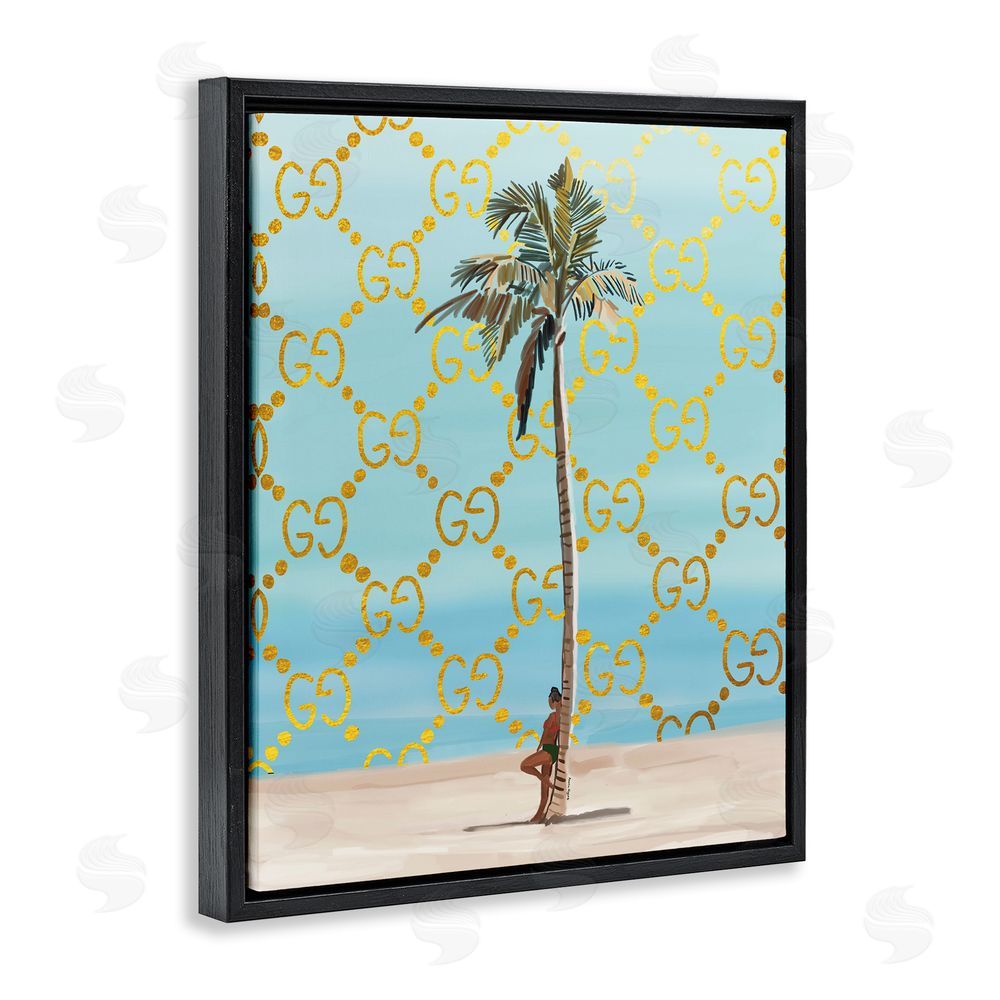 Amelia Noyes Glam Pattern Palm Tree Black Floating Frame Canvas Wall Art Print