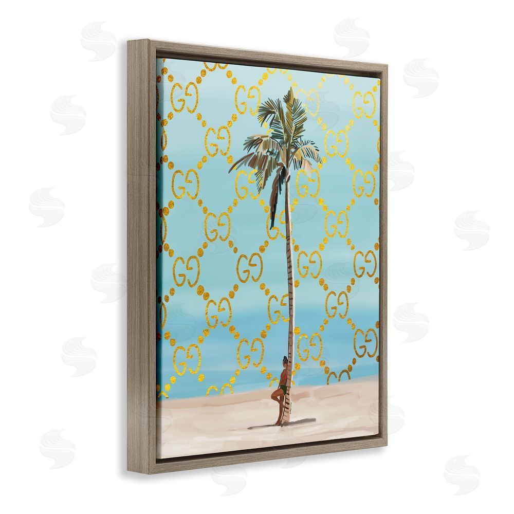 Amelia Noyes Glam Pattern Palm Tree Brown Floating Frame Canvas Wall Art Print
