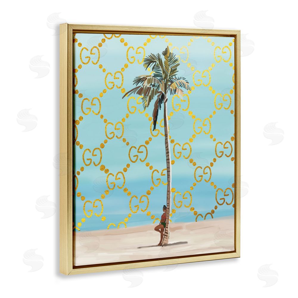 Amelia Noyes Glam Pattern Palm Tree Gold Floating Frame Canvas Wall Art Print