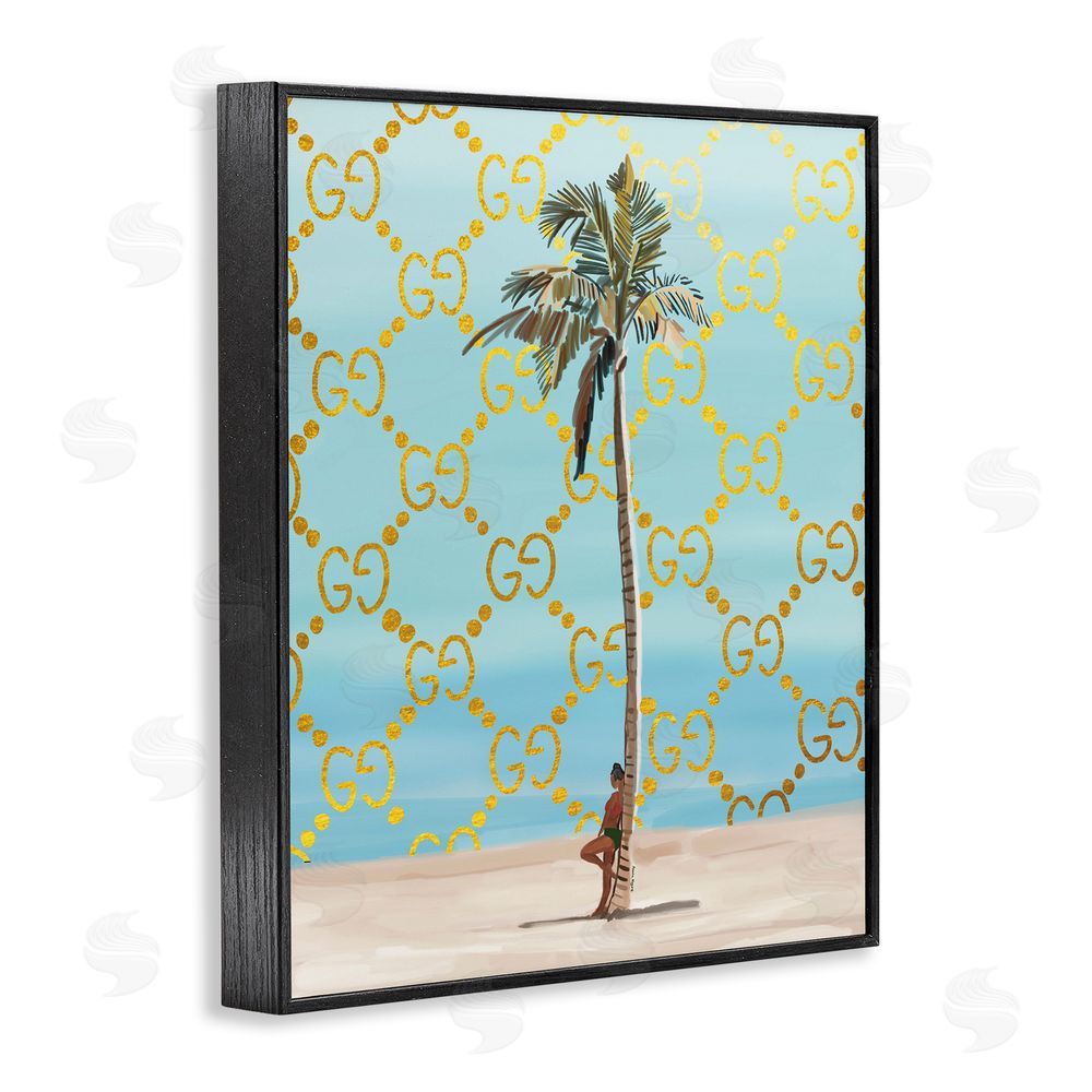 Amelia Noyes Glam Pattern Palm Tree Black Framed Giclee Wall Art Print