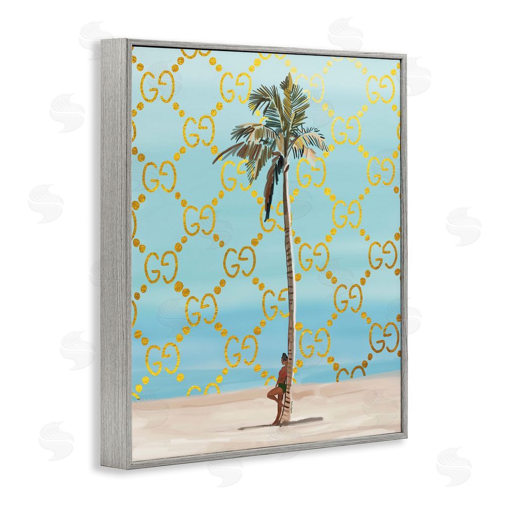 Amelia Noyes Glam Pattern Palm Tree Gray Framed Giclee Wall Art Print