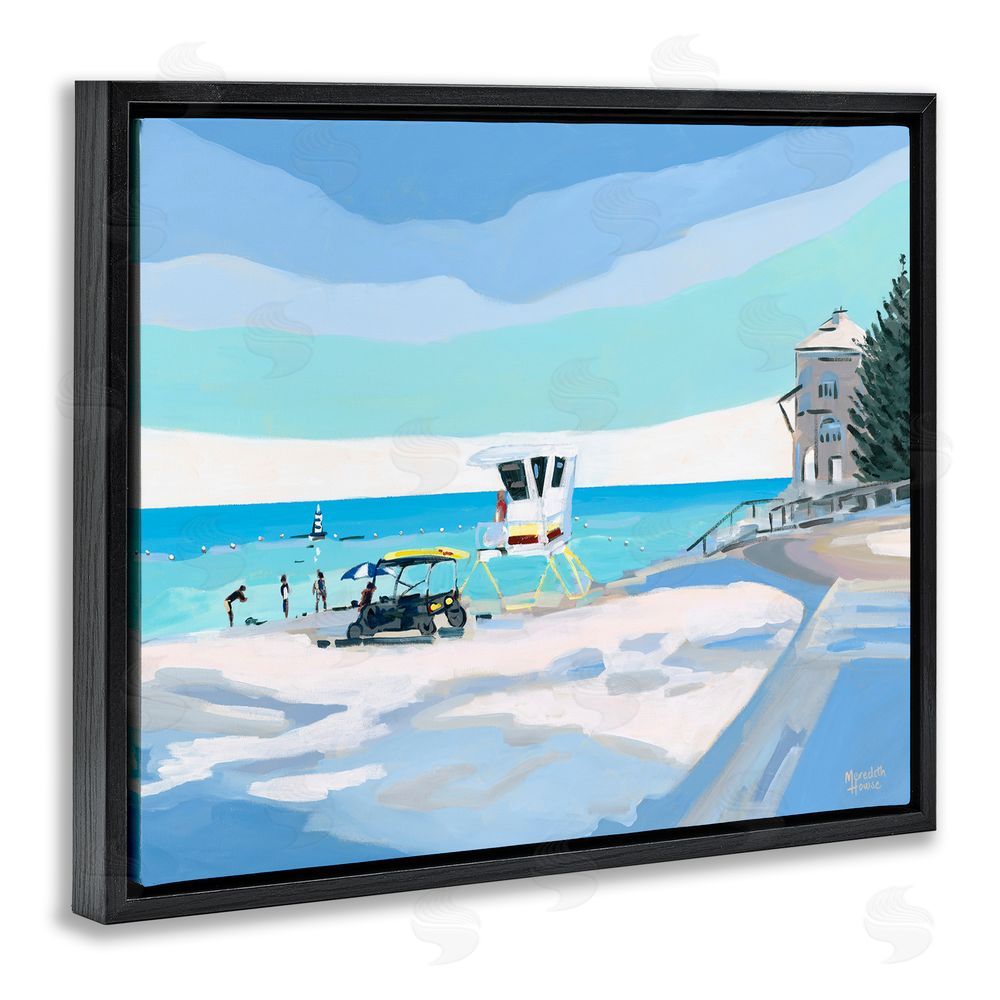 Meredith Howse Blue & White Beach Black Floating Frame Canvas Wall Art Print
