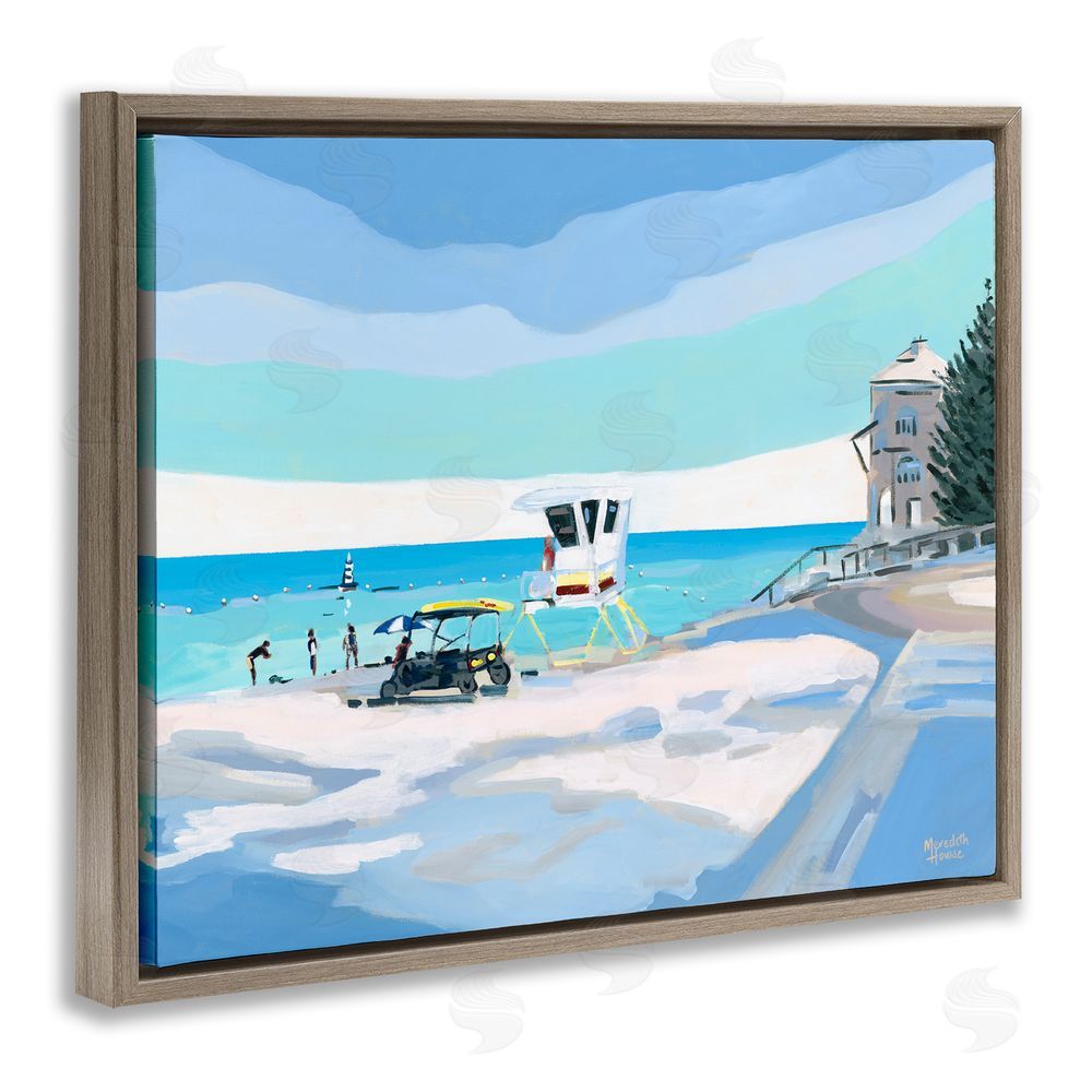 Meredith Howse Blue & White Beach Brown Floating Frame Canvas Wall Art Print