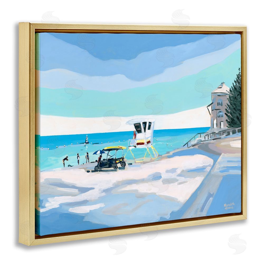 Meredith Howse Blue & White Beach Gold Floating Frame Canvas Wall Art Print