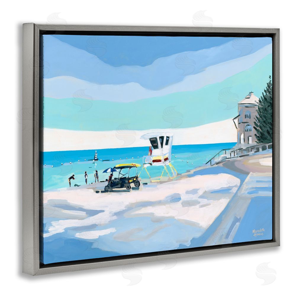 Meredith Howse Blue & White Beach Gray Floating Frame Canvas Wall Art Print
