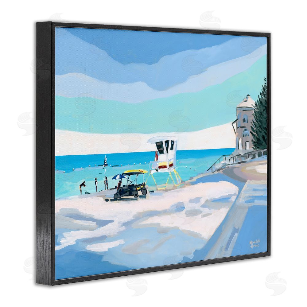 Meredith Howse Blue & White Beach Black Framed Giclee Wall Art Print