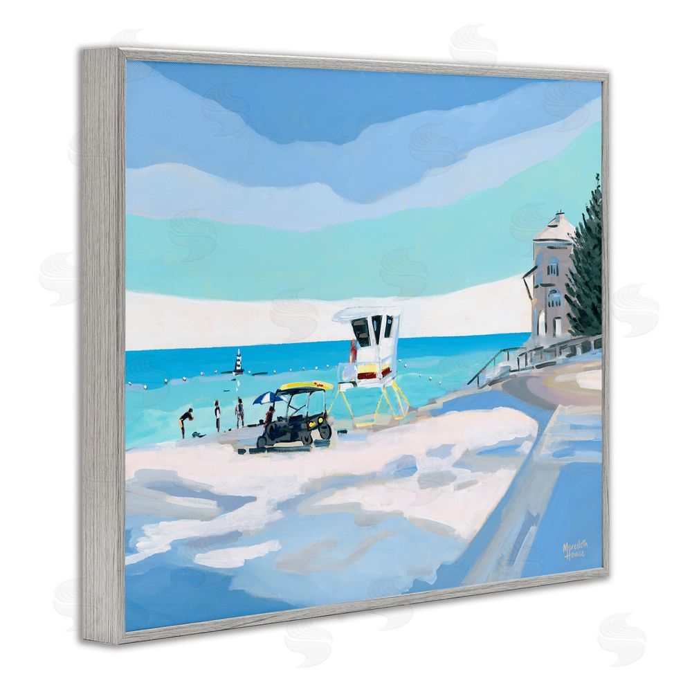 Meredith Howse Blue & White Beach Gray Framed Giclee Wall Art Print