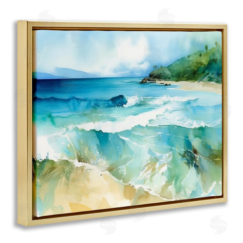 Andrea Haase Abstract Beach Waves Gold Floating Frame Canvas Wall Art Print