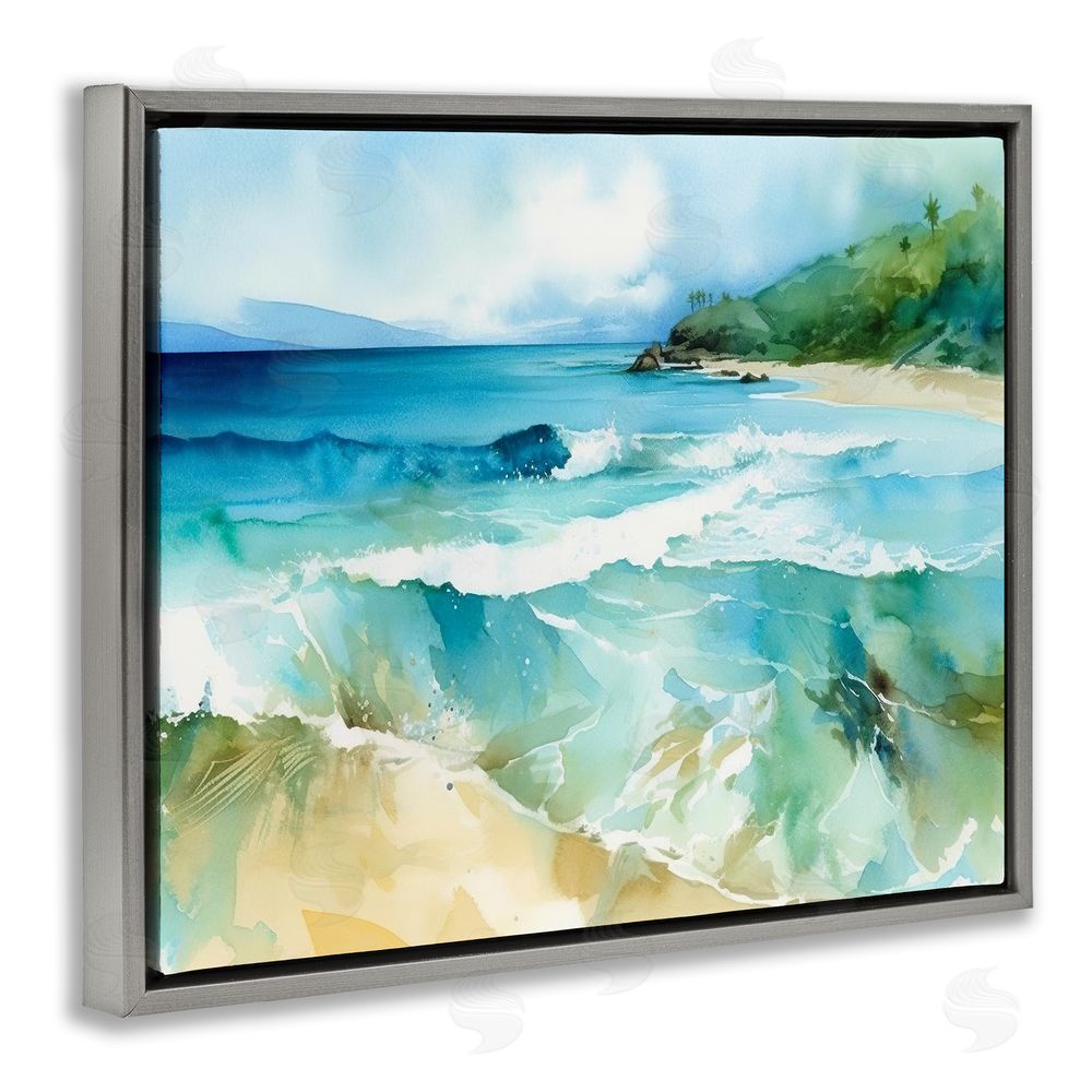 Andrea Haase Abstract Beach Waves Gray Floating Frame Canvas Wall Art Print
