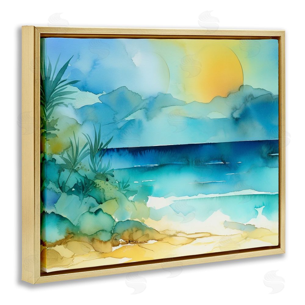 Andrea Haase Abstract Sun on Beach Gold Floating Frame Canvas Wall Art Print