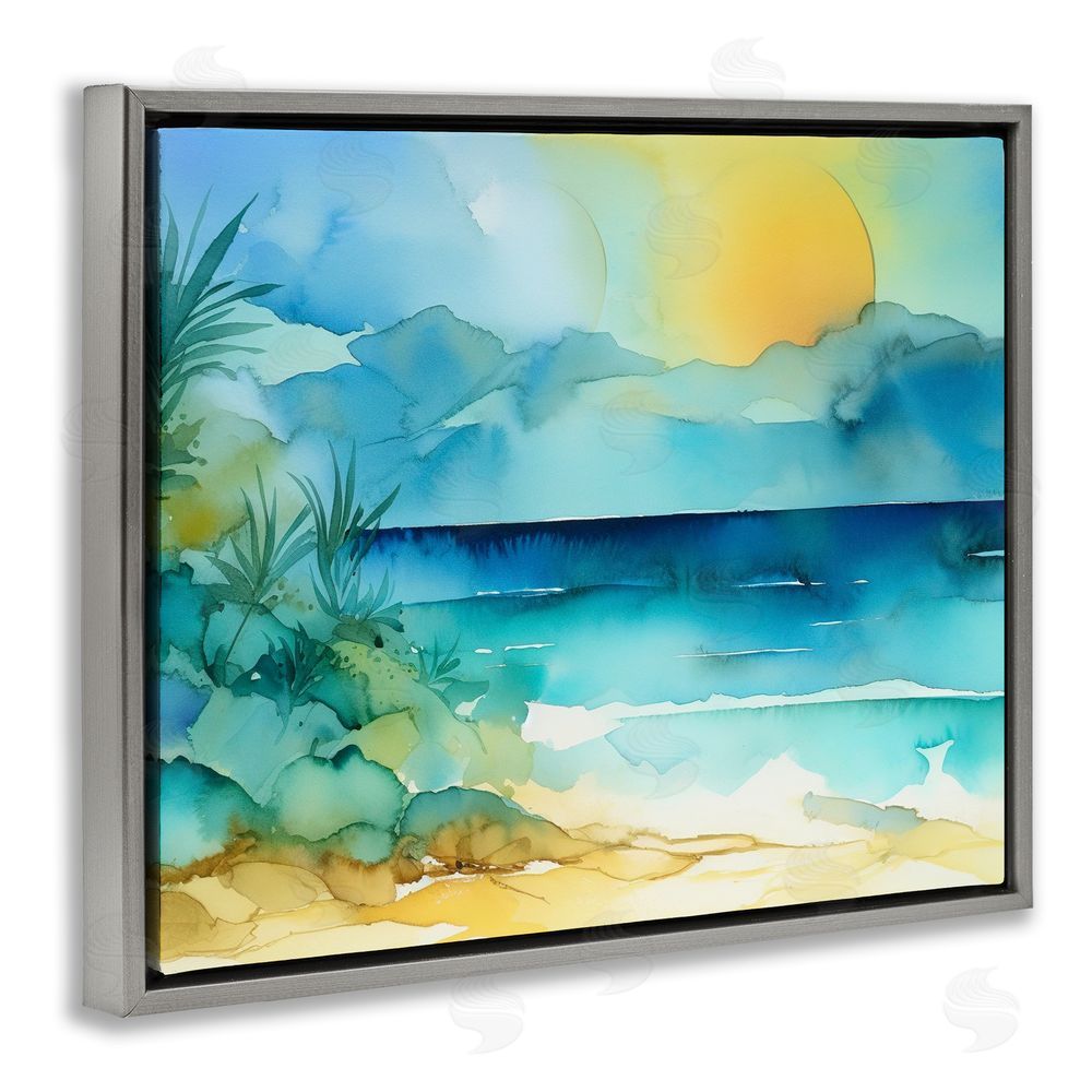 Andrea Haase Abstract Sun on Beach Gray Floating Frame Canvas Wall Art Print