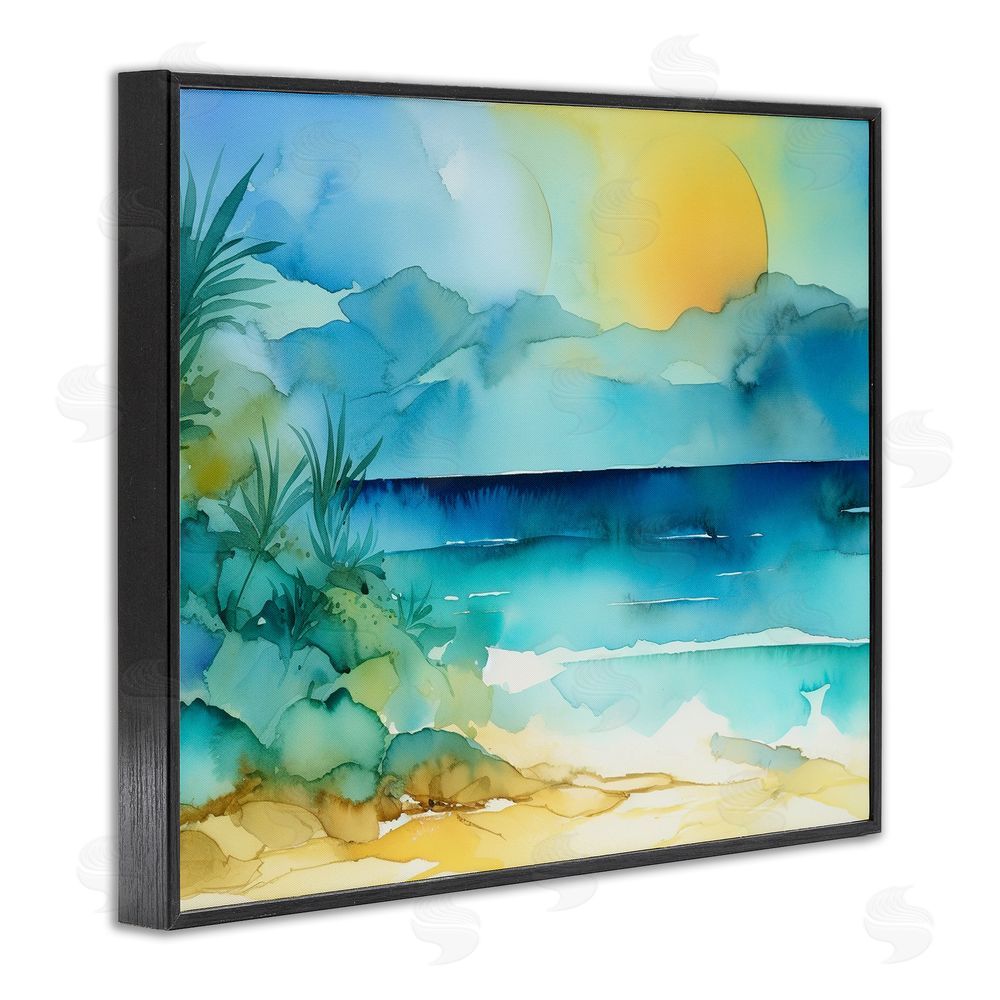 Andrea Haase Abstract Sun on Beach Black Framed Giclee Wall Art Print