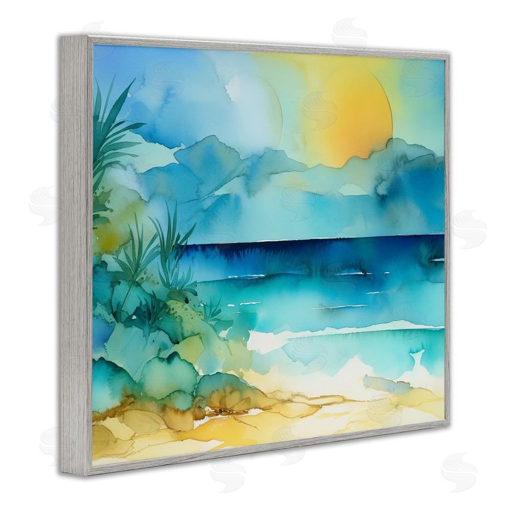 Andrea Haase Abstract Sun on Beach Gray Framed Giclee Wall Art Print