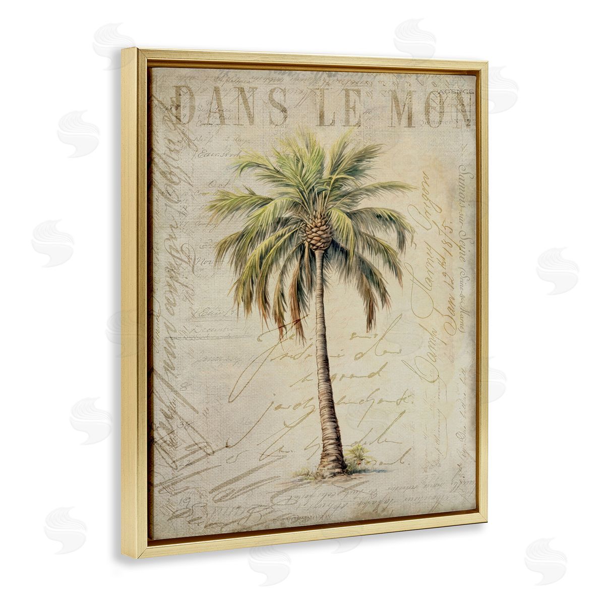 Andrea Haase Vintage Palm Tree Gold Floater Frame Canvas Artside_