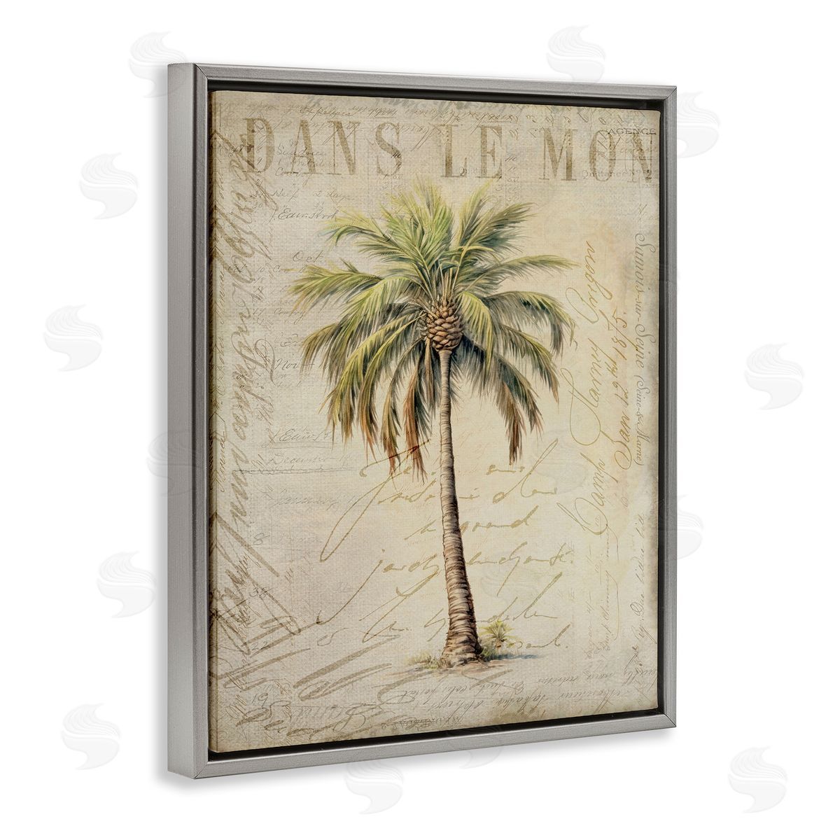 Andrea Haase Vintage Palm Tree Gray Floater Frame Canvas Artside_