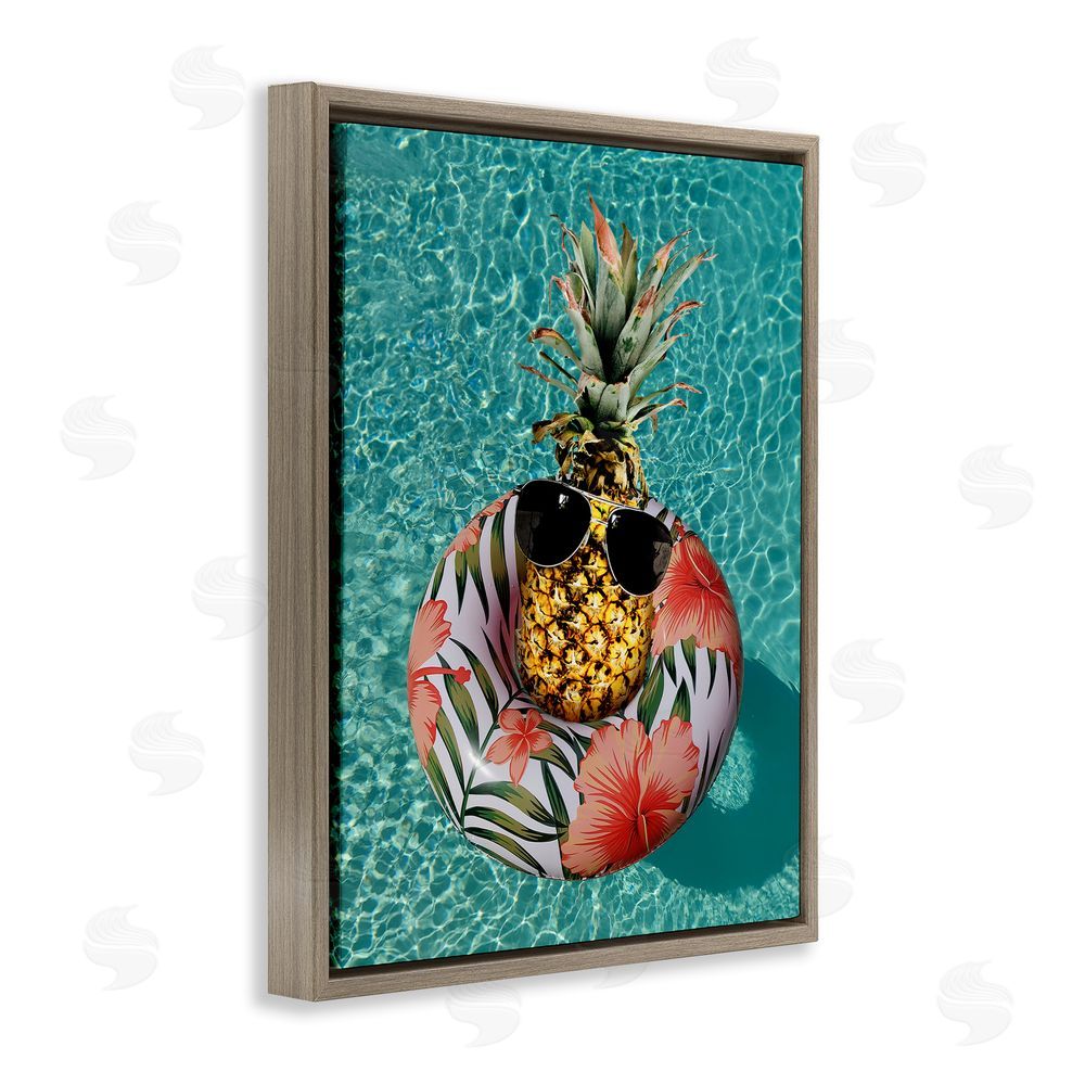 Ziwei Li Pineapple on Beach Tube Brown Floating Frame Canvas Wall Art Print
