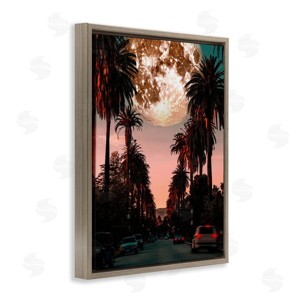 Ziwei Li Tropical Moon Sunset Brown Floating Frame Canvas Wall Art Print