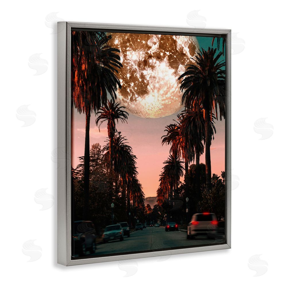 Ziwei Li Tropical Moon Sunset Gray Floating Frame Canvas Wall Art Print