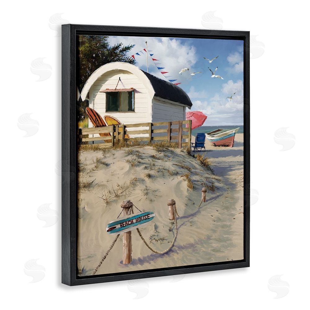 Jason Kirk Beach House Landscape Black Floating Frame Canvas Wall Art Print