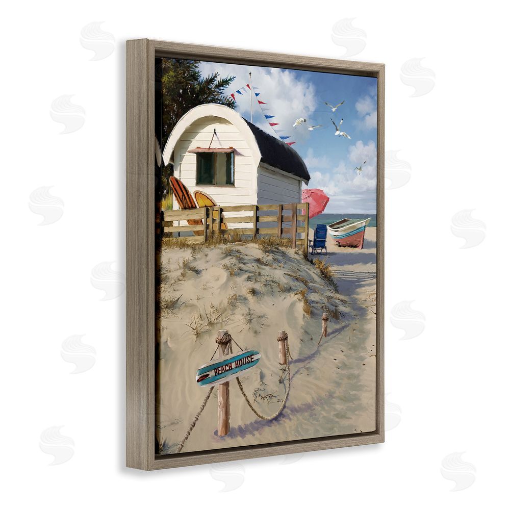 Jason Kirk Beach House Landscape Brown Floating Frame Canvas Wall Art Print