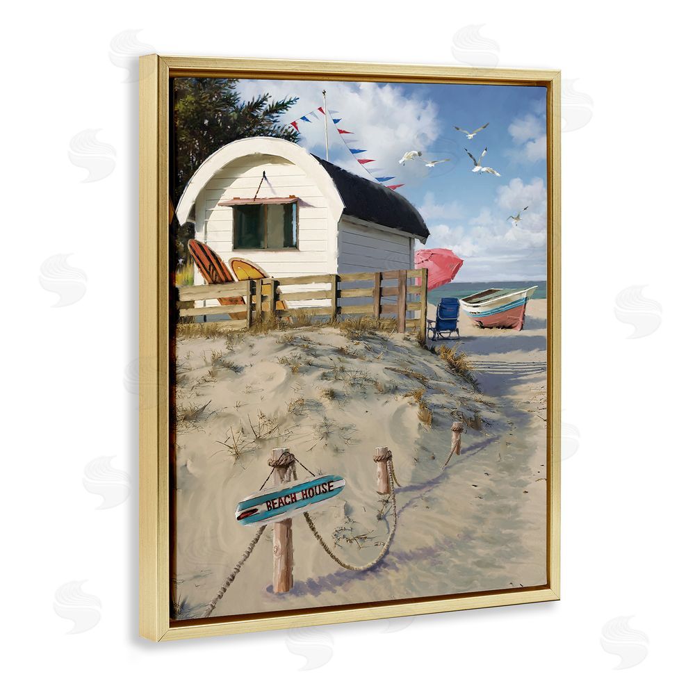 Jason Kirk Beach House Landscape Gold Floating Frame Canvas Wall Art Print