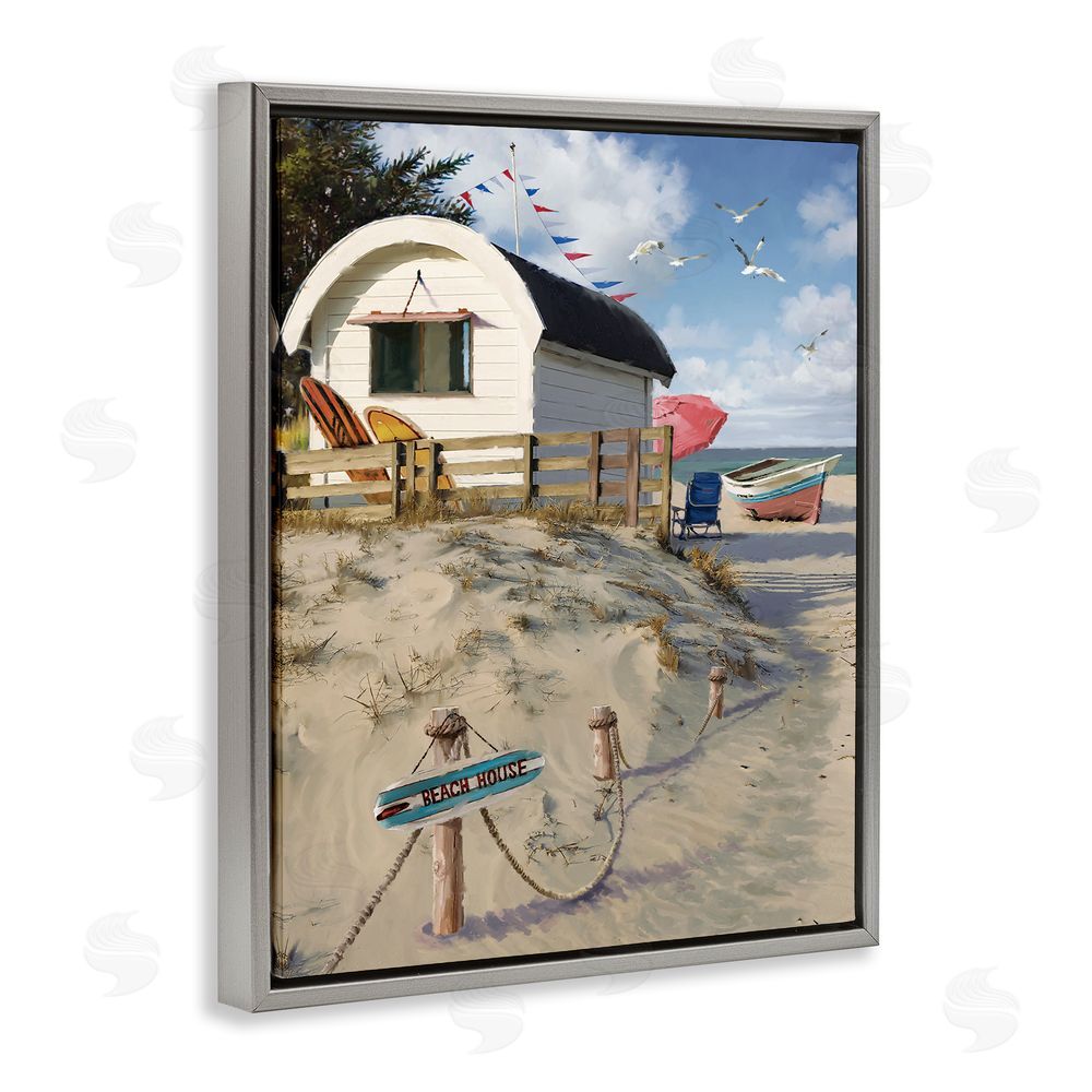 Jason Kirk Beach House Landscape Gray Floating Frame Canvas Wall Art Print