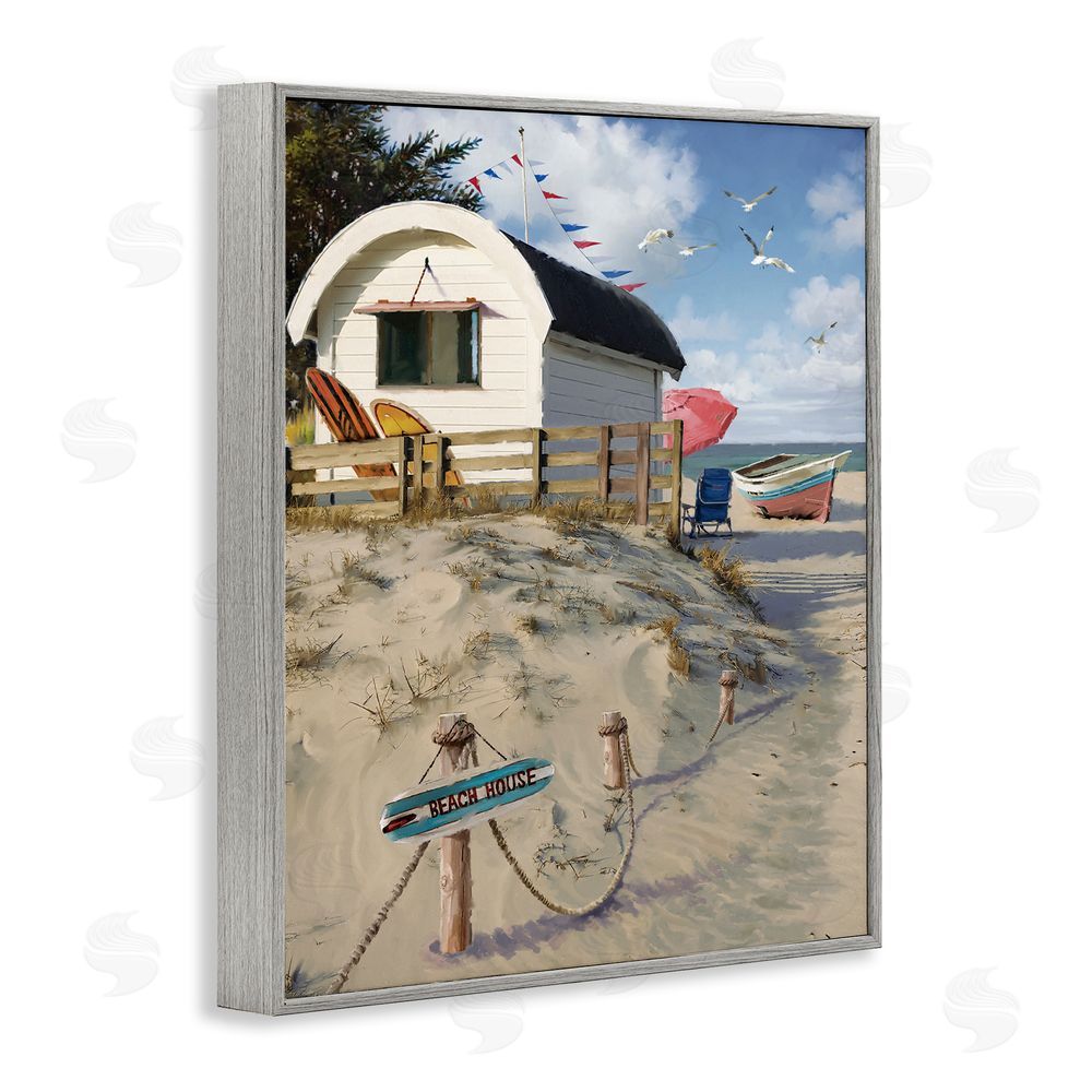 Jason Kirk Beach House Landscape Gray Framed Giclee Wall Art Print