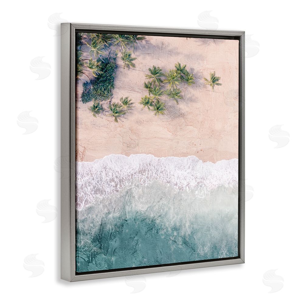 Kim Allen Aerial Tropical Beach Gray Floating Frame Canvas Wall Art Print