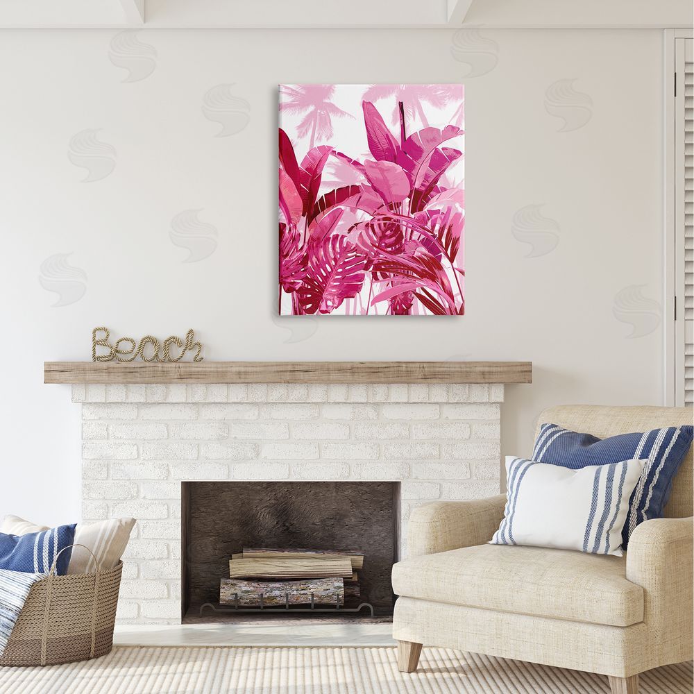 Kristen Drew Modern Pink Palms Canvas Wall Art Print in Room