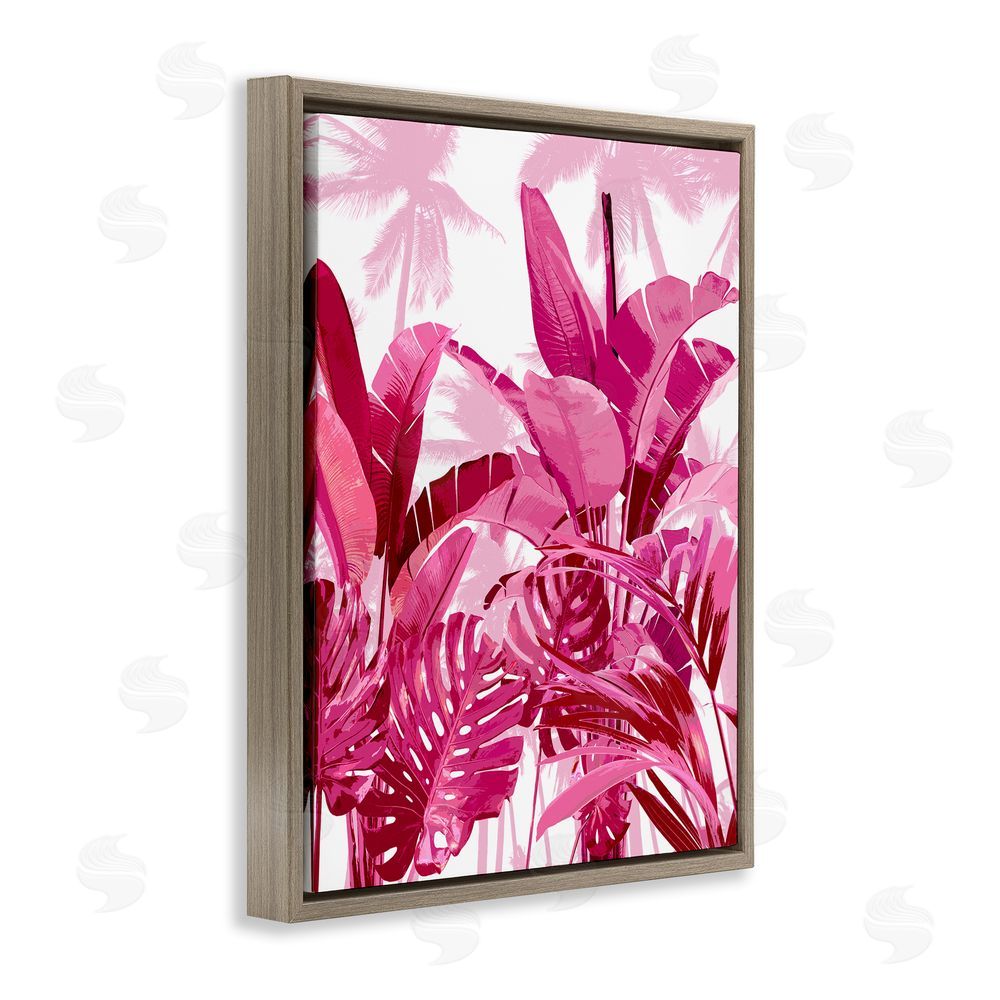Kristen Drew Modern Pink Palms Brown Floating Frame Canvas Wall Art Print
