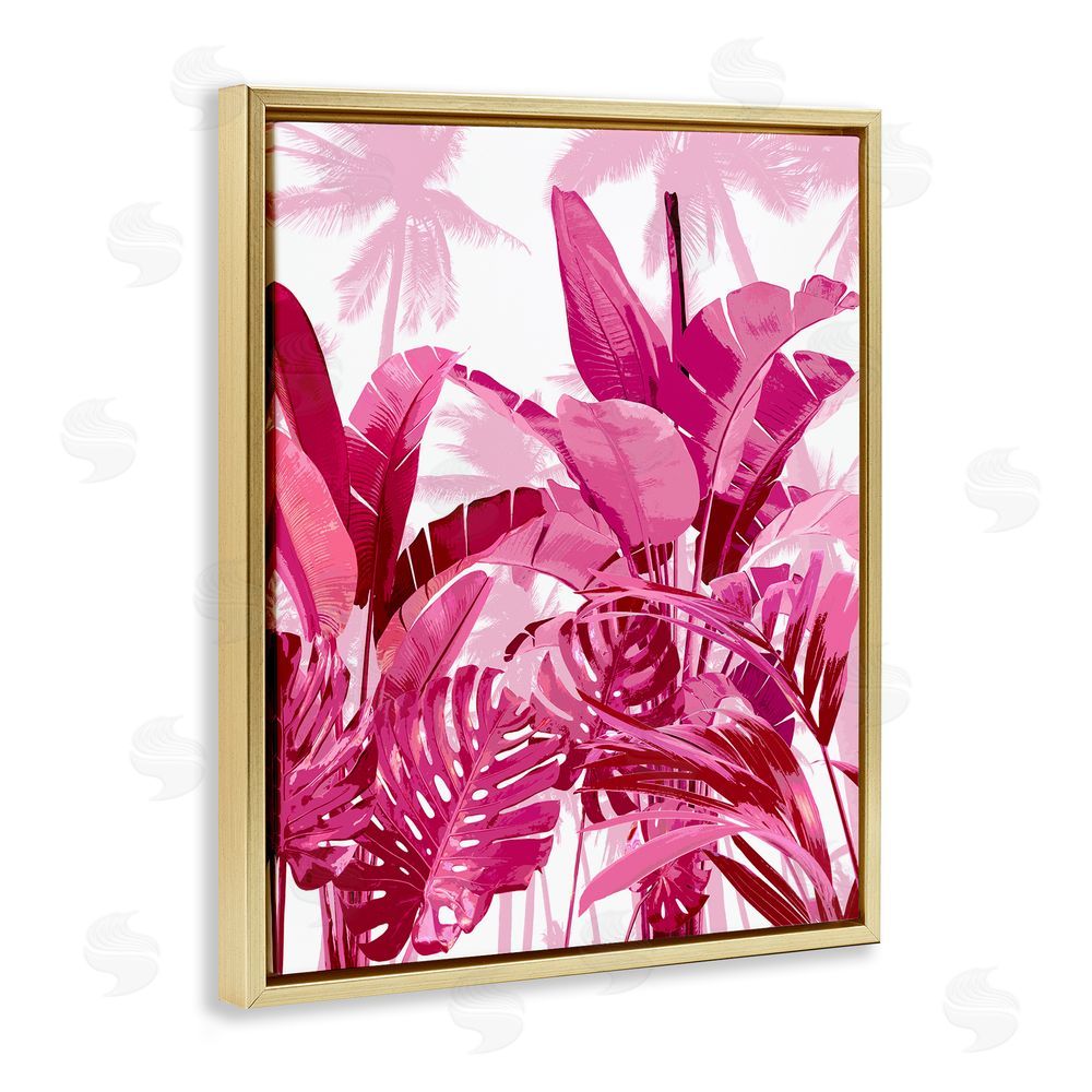 Kristen Drew Modern Pink Palms Gold Floating Frame Canvas Wall Art Print