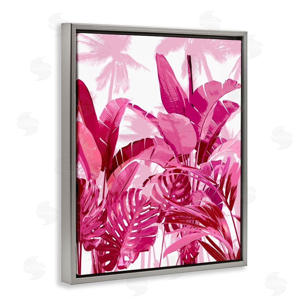Kristen Drew Modern Pink Palms Gray Floating Frame Canvas Wall Art Print