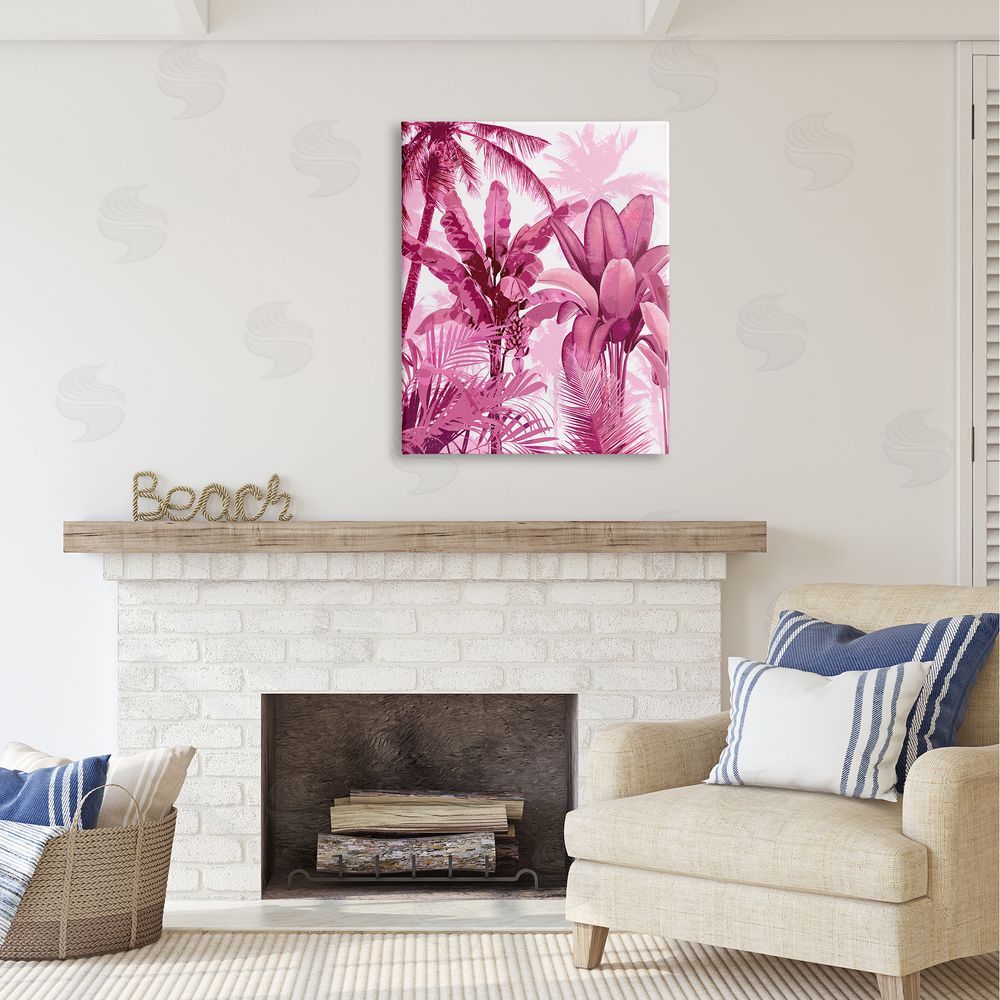Kristen Drew Pink Tropical Palm Leaves Canvas Wall Art Print in Room