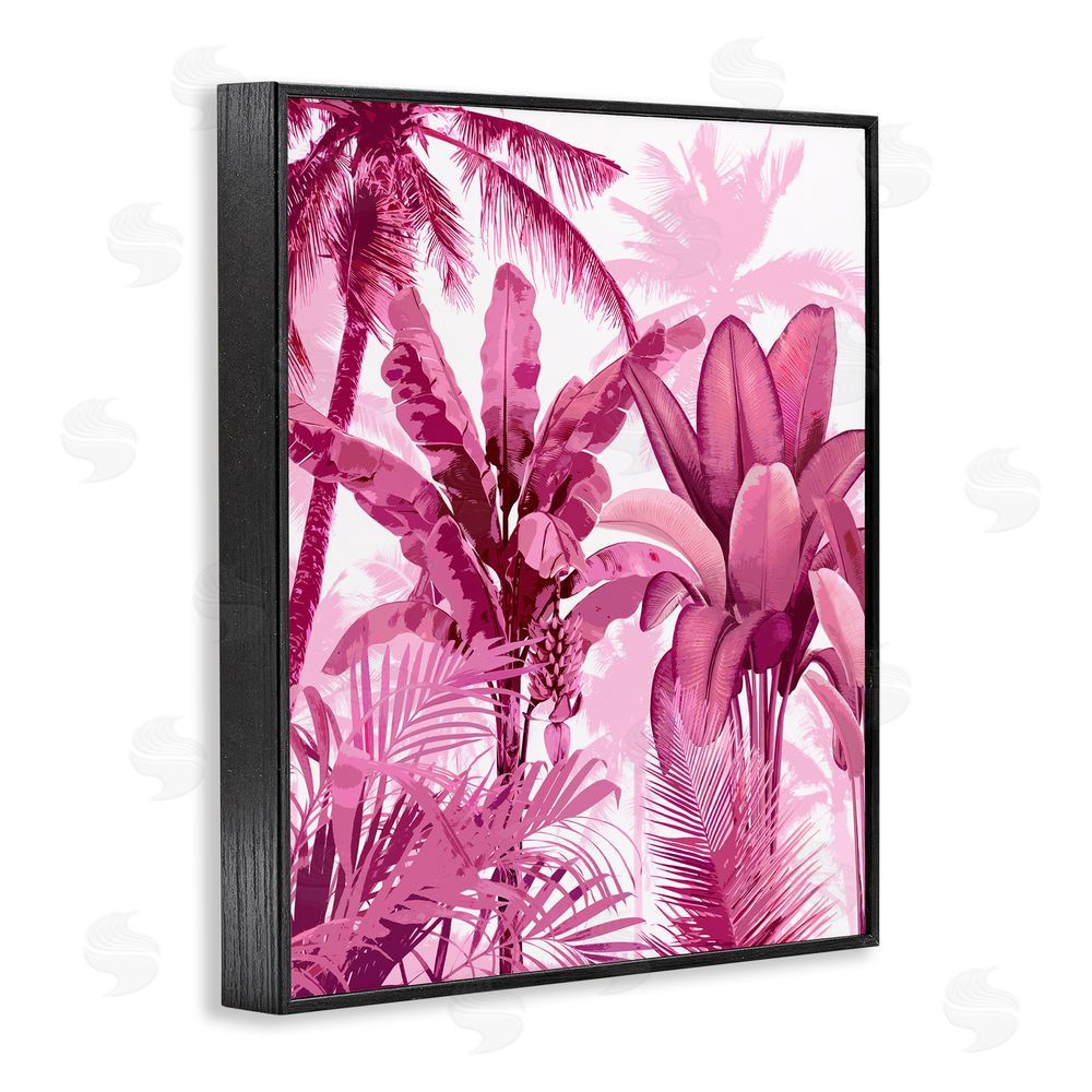 Kristen Drew Pink Tropical Palm Leaves Black Framed Giclee Wall Art Print