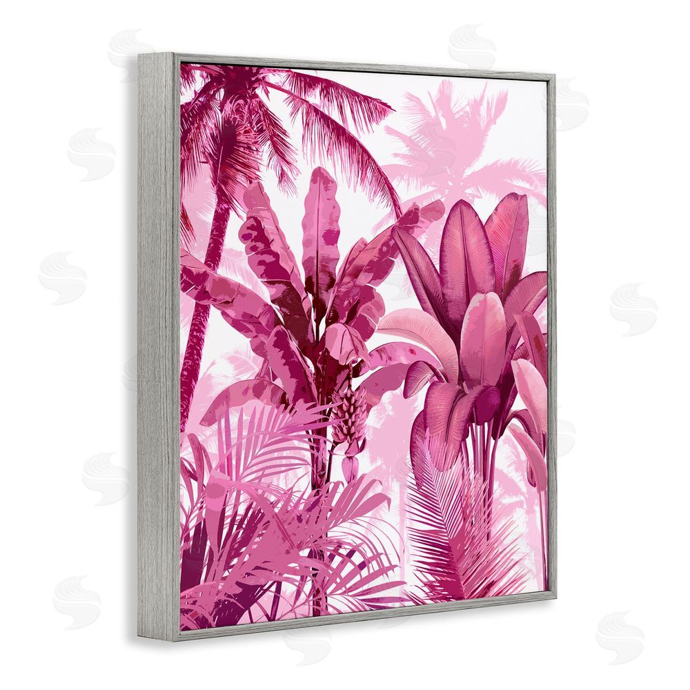 Kristen Drew Pink Tropical Palm Leaves Gray Framed Giclee Wall Art Print