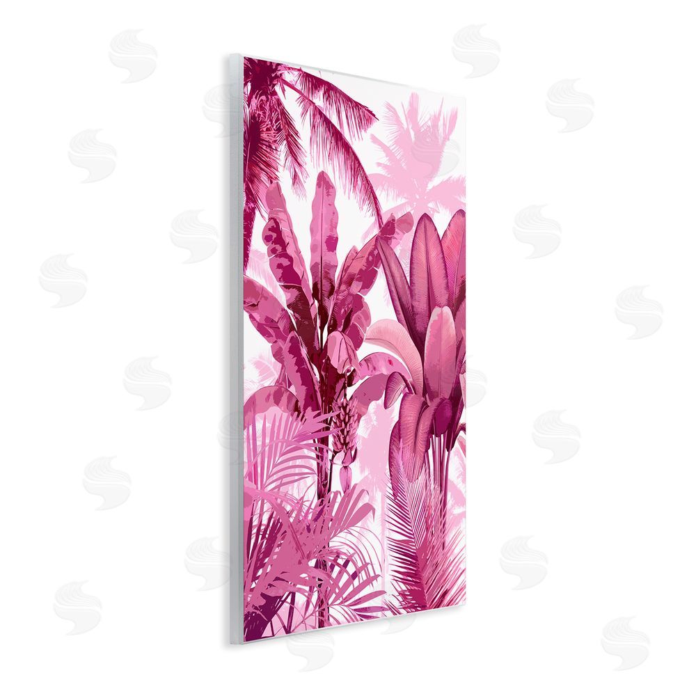 Kristen Drew Pink Tropical Palm Leaves Wooden Wall Plaque Art Print