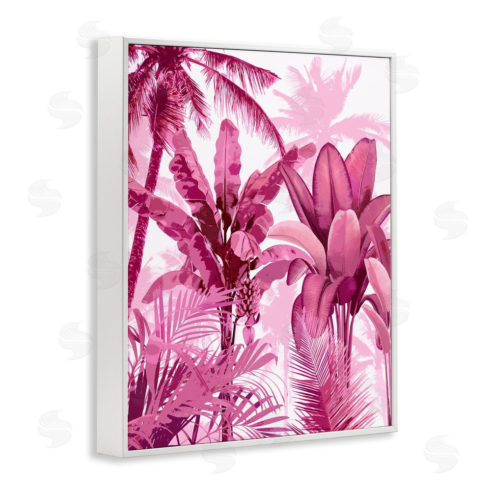 Kristen Drew Pink Tropical Palm Leaves White Framed Giclee Wall Art Print