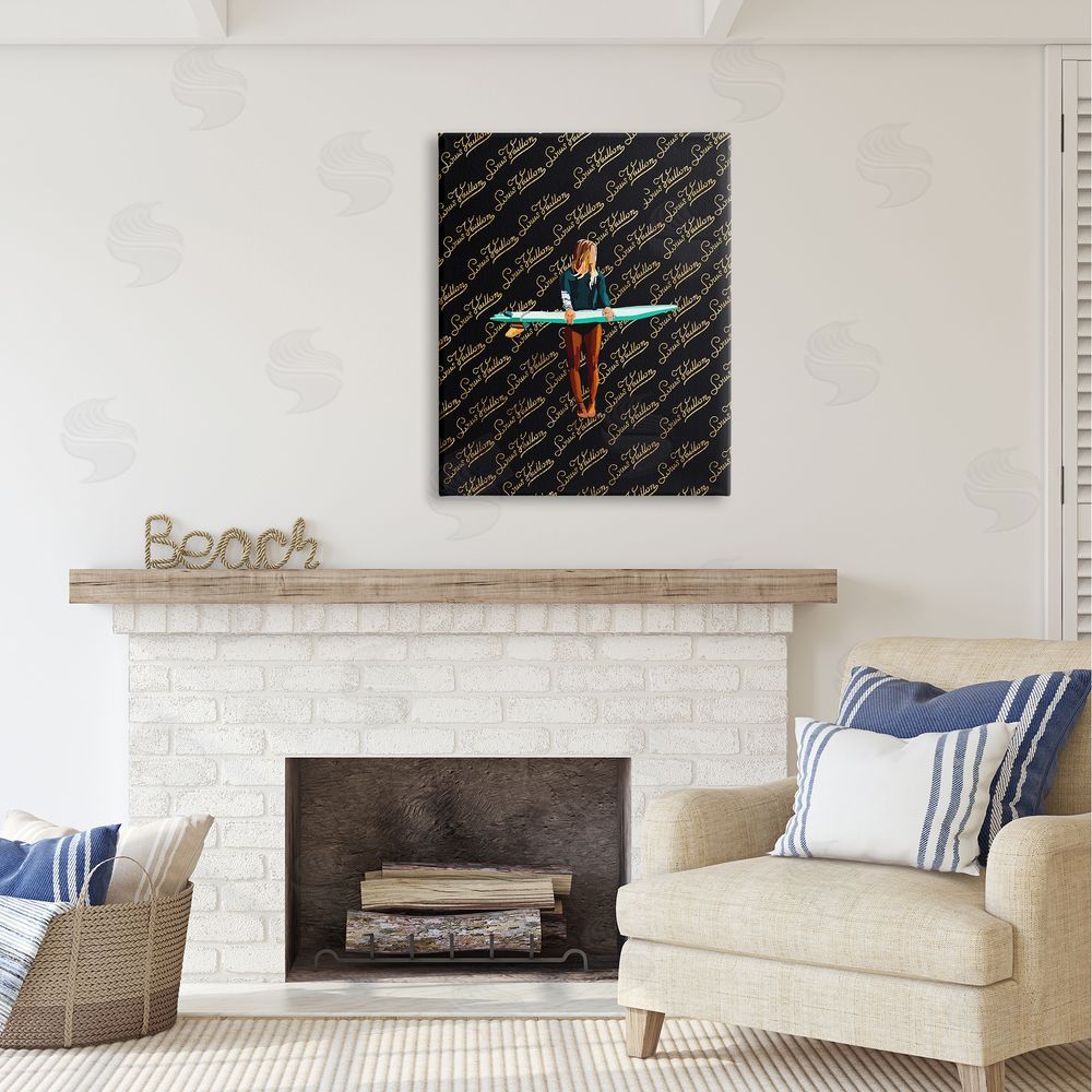 Amelia Noyes Glam Girl with Surfboard Canvas Wall Art Print in Room