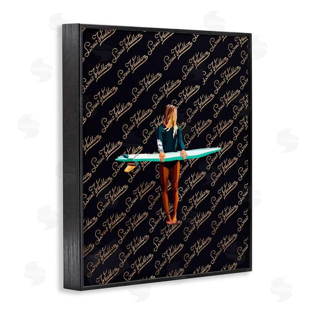 Amelia Noyes Glam Girl with Surfboard Black Framed Giclee Wall Art Print