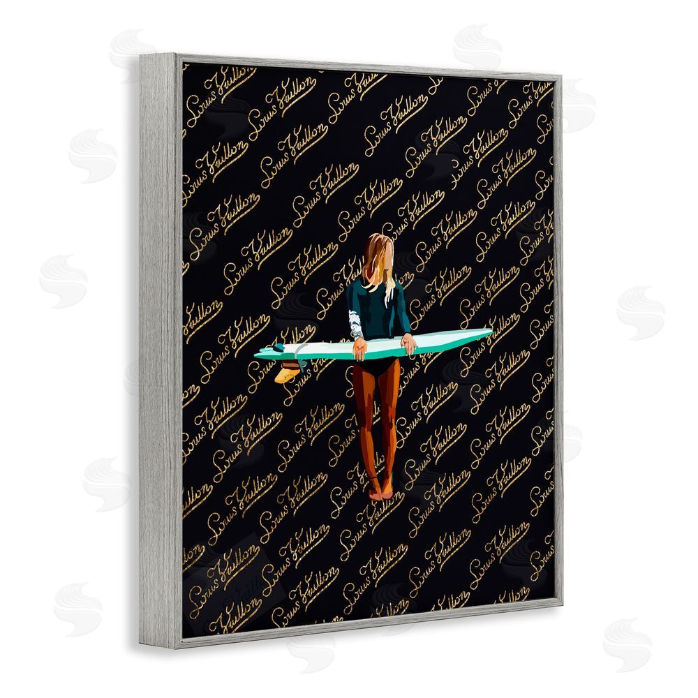 Amelia Noyes Glam Girl with Surfboard Gray Framed Giclee Wall Art Print