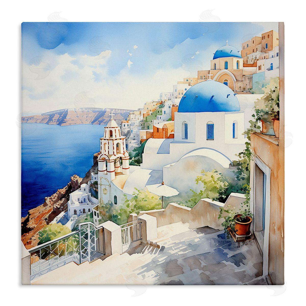 Santorini City Landscape Canvas Wall Art, Home Decor by LSR Design Studio