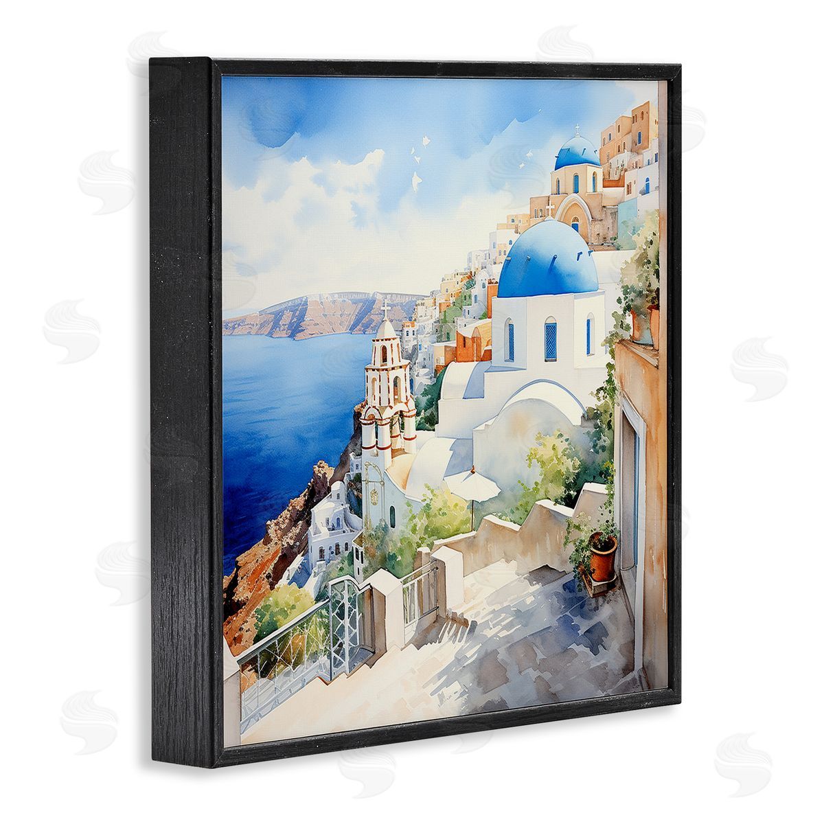 Santorini City Landscape Black Frame Print Wall Art, Home Decor by LSR Design Studio