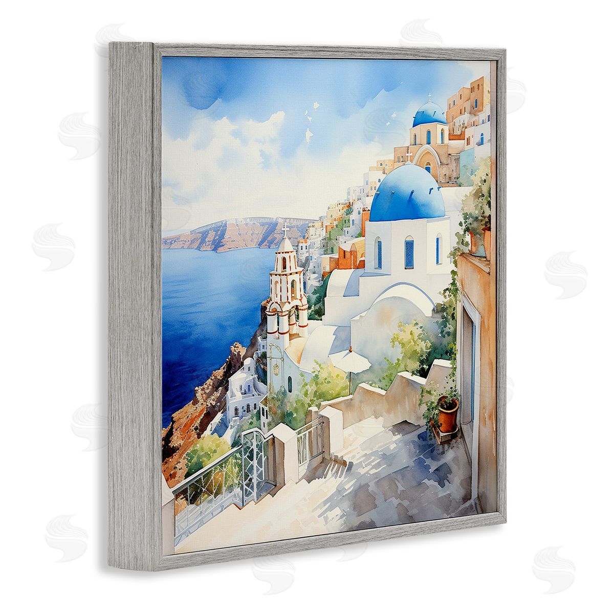 Santorini City Landscape Grey Frame Print Wall Art, Home Decor by LSR Design Studio