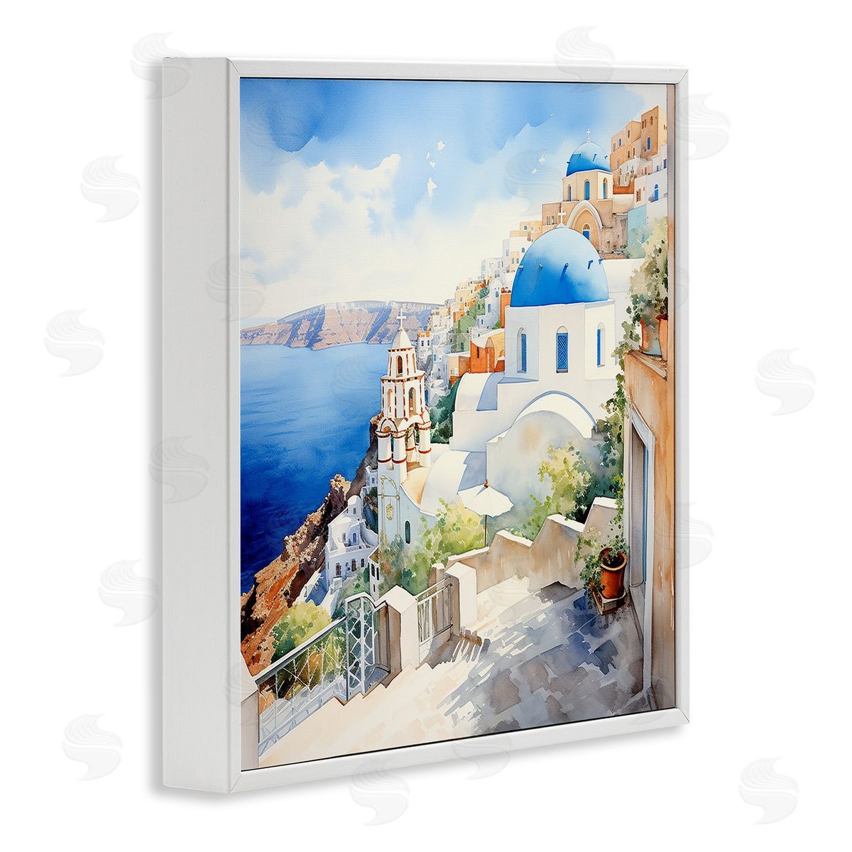 Santorini City Landscape White Frame Print Wall Art, Home Decor by LSR Design Studio