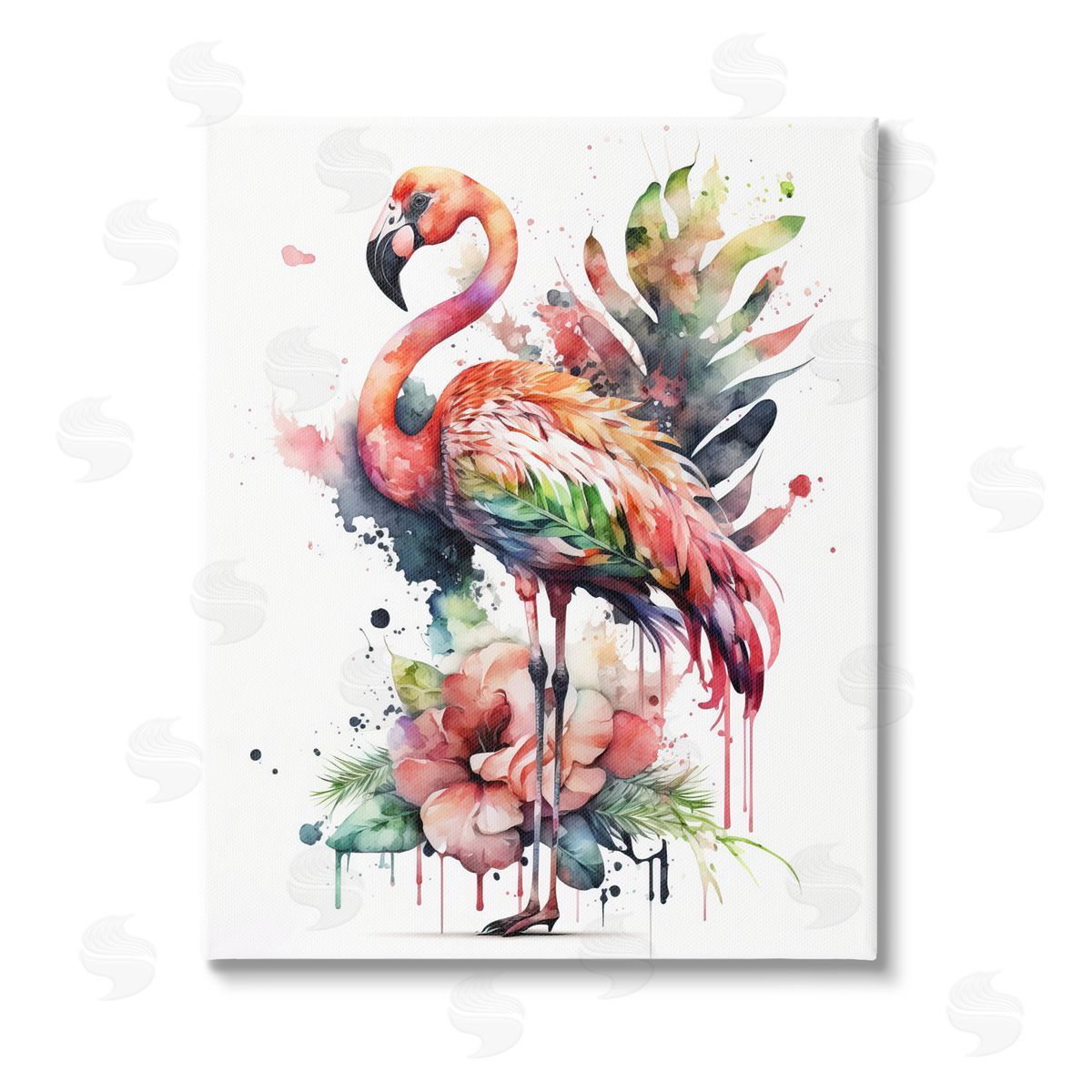 LSR Design Studio Modern Splash Flamingo Canvas Wall Art Print