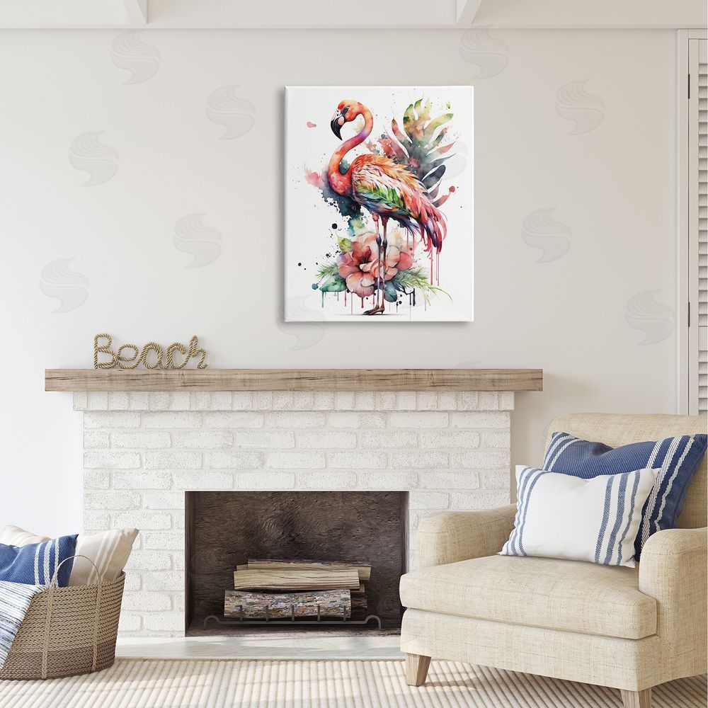 LSR Design Studio Modern Splash Flamingo Canvas Wall Art Print in Room