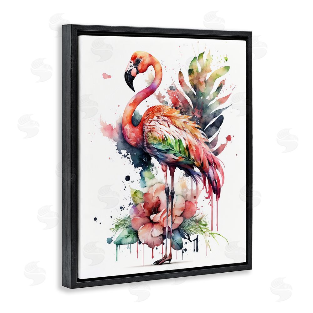 LSR Design Studio Modern Splash Flamingo Black Floating Frame Canvas Wall Art Print