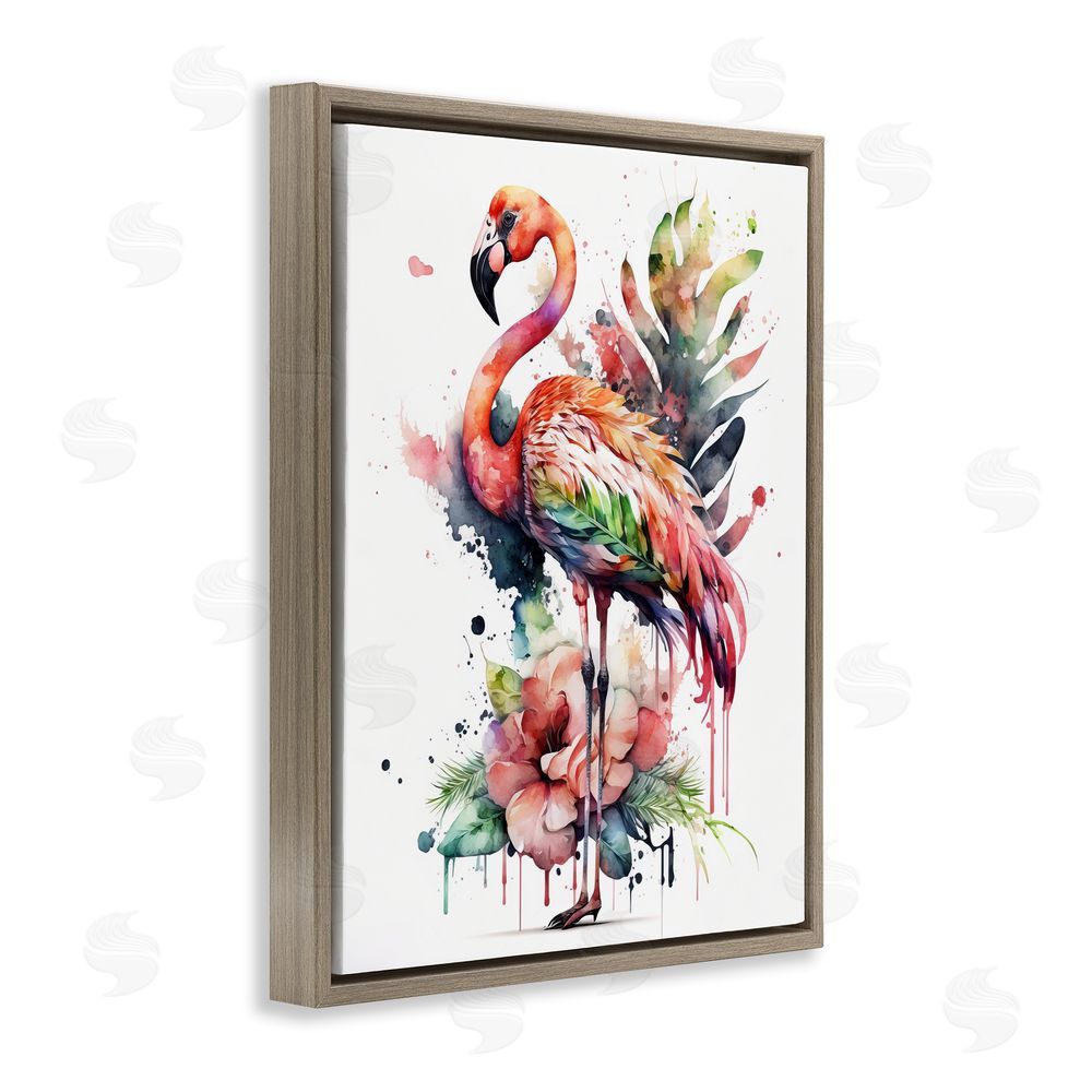 LSR Design Studio Modern Splash Flamingo Brown Floating Frame Canvas Wall Art Print