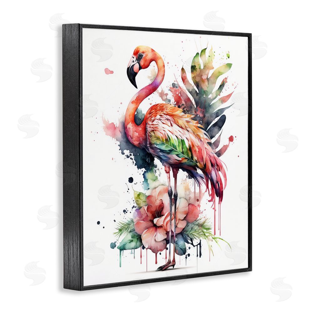 LSR Design Studio Modern Splash Flamingo Black Framed Giclee Wall Art Print