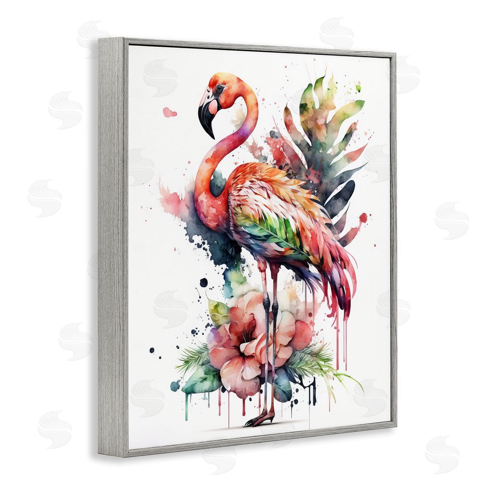 LSR Design Studio Modern Splash Flamingo Gray Framed Giclee Wall Art Print